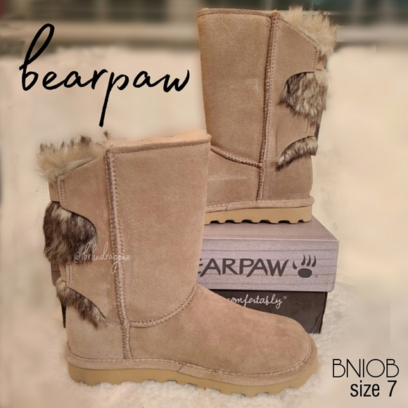 NWT BearPaw Winter Fall Snow Boot Oat & Fur Booties Slipon Boots - Picture 15 of 15